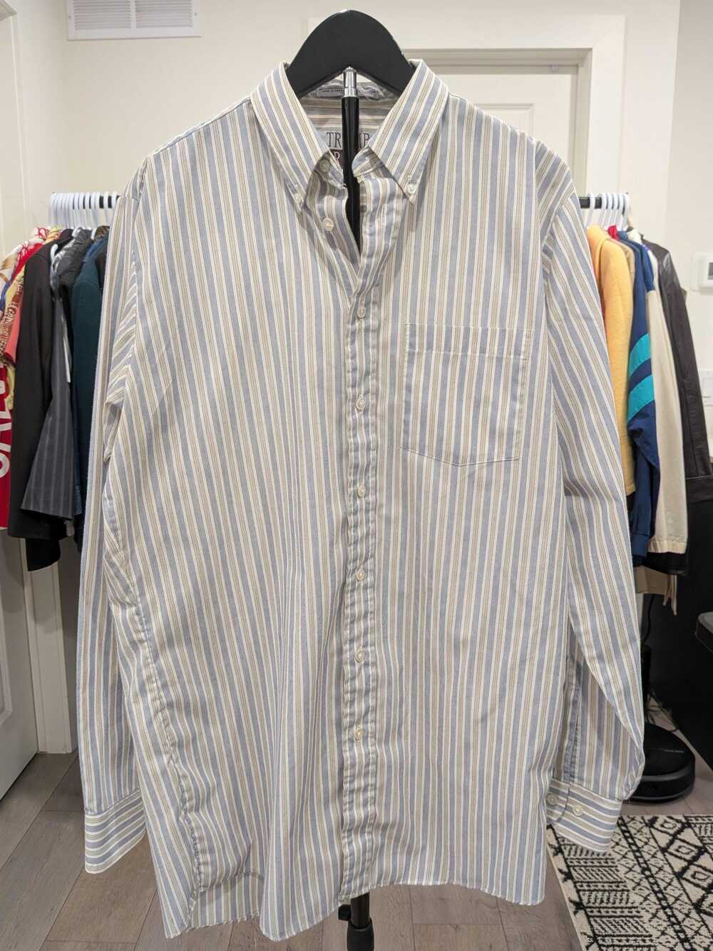 Vintage 90s Trump Arrow Striped Button Down Shirt Medium Tall Made in Canada